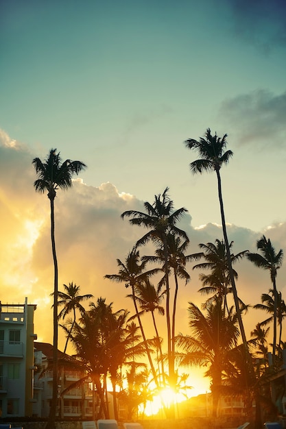 Beautiful sunset at a beach resort in the tropics