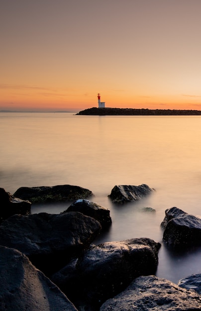 Free Photo beautiful sunset at a foggy port