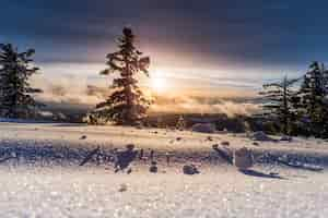 Free photo beautiful sunset and a snowy field