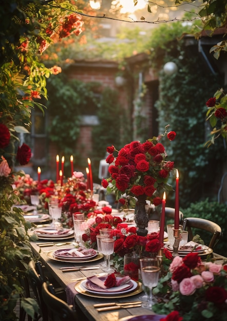 Free Photo beautiful table arrangement with roses