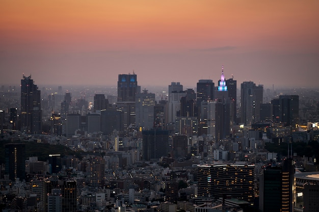 Beautiful tall buildings and red sky