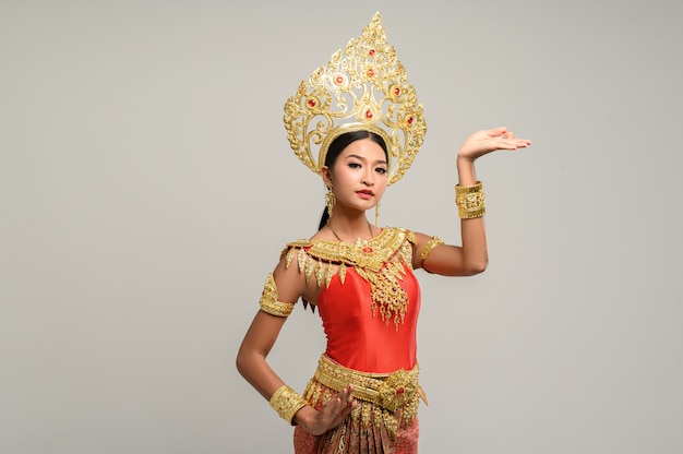 Beautiful Thai woman wearing Thai dress and Thai dance