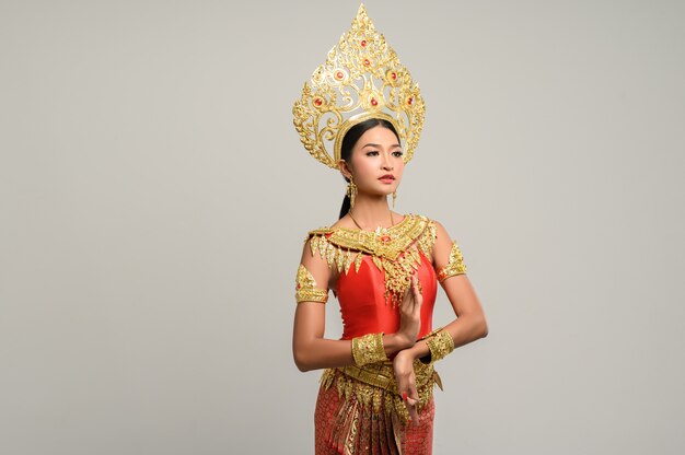 Beautiful Thai woman wearing Thai dress and Thai dance