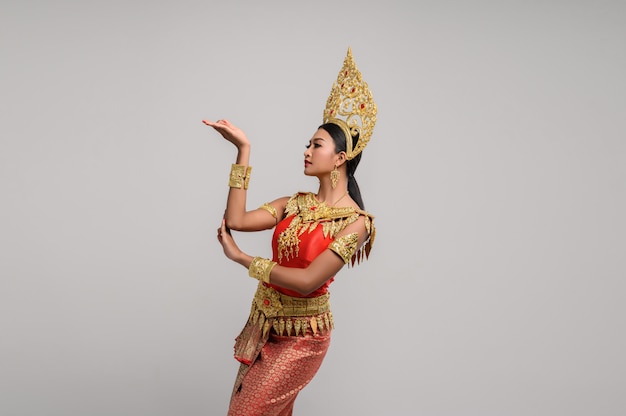 Beautiful Thai woman wearing Thai dress and Thai dance