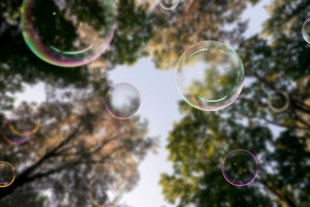 Free Photo beautiful trees landscape and soap bubbles