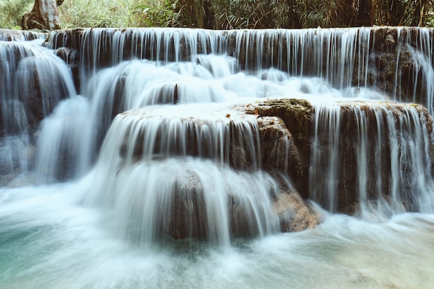 Free Photo beautiful tropical kuang si waterfall in luang prabang, laos