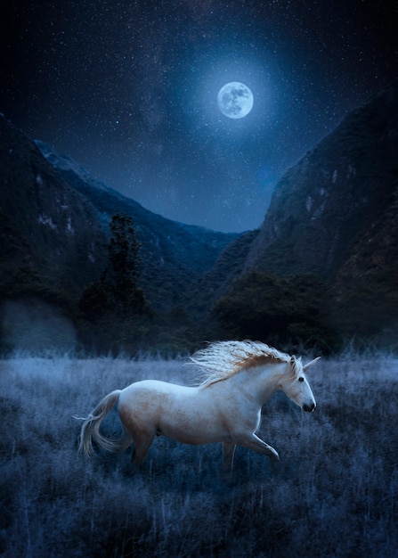 Beautiful unicorn in nature composition