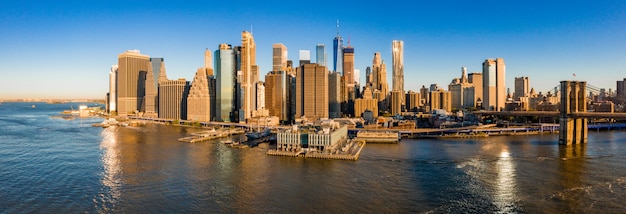 Beautiful USA skyline with Brooklyn and Washington bridges near the Manhattan island