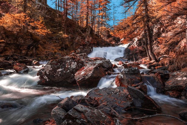 Free Photo beautiful view of the autumn landscape and a waterfall in a forest