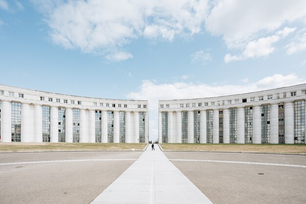 Beautiful view of the Axe Majeur under the blue sky captured in Cergy, France