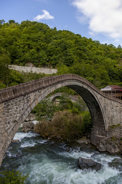 Free photo beautiful view of the bridge captured in village arhavi kucukkoy, turkey