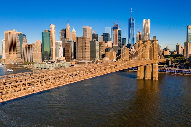 Beautiful view of the Brooklyn and Manhattan bridge at the sunrise