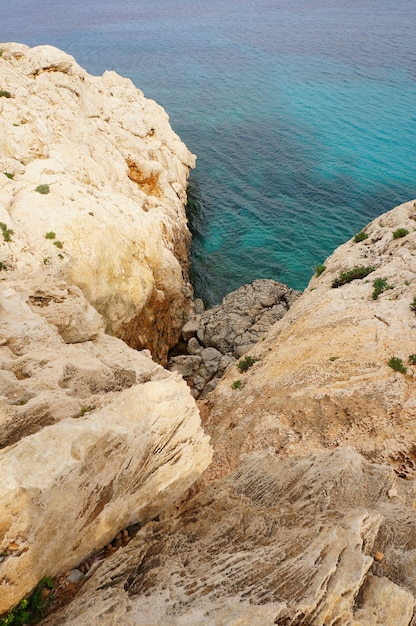 Beautiful view of the cliff near the shore of a calm ocean