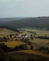 Free photo beautiful view in the forest with a small, rural house surrounded by fir trees