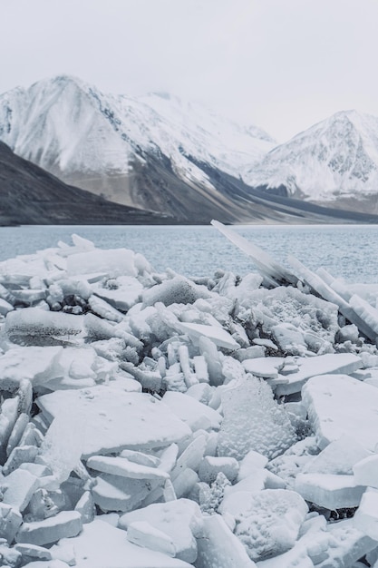 Beautiful view of icebergs in Ladakh, global warming, and climate change concept.