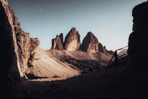 Beautiful view of jutting rock formations under the clear blue sky