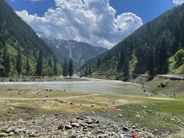 Beautiful view of rice fields in the lush green Leepa Valley Kashmir Pakistan