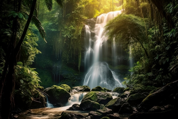 Free photo beautiful waterfall landscape