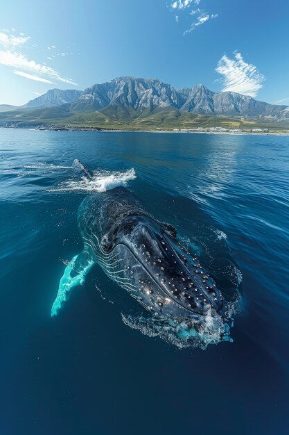 Beautiful whale crossing the ocean