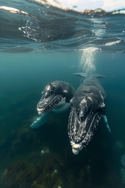 Beautiful whale crossing the ocean