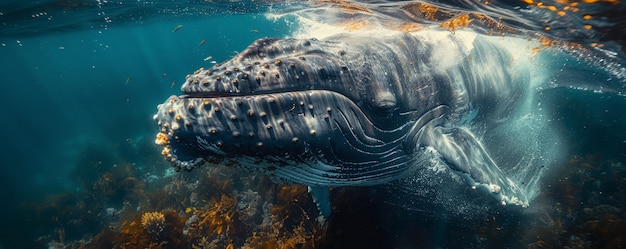 Free photo beautiful whale crossing the ocean