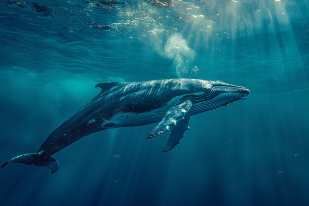 Beautiful whale crossing the ocean