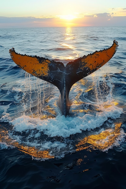 Beautiful whale crossing the ocean