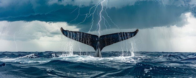 Free photo beautiful whale crossing the ocean