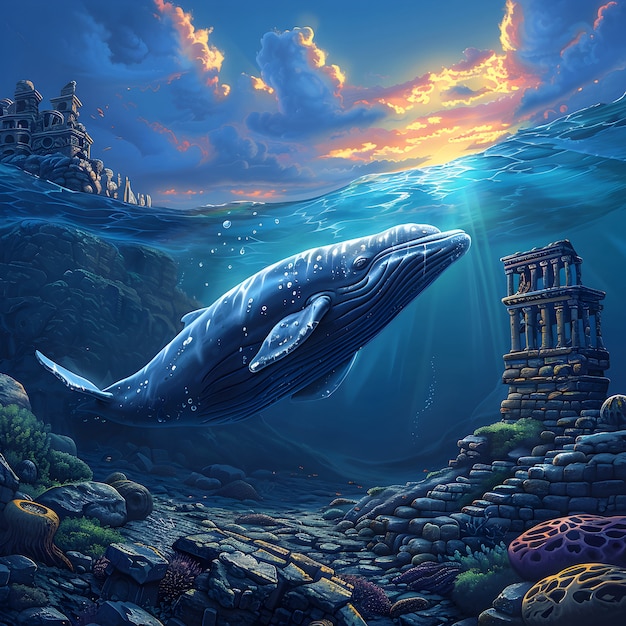 Free photo beautiful whale digital art