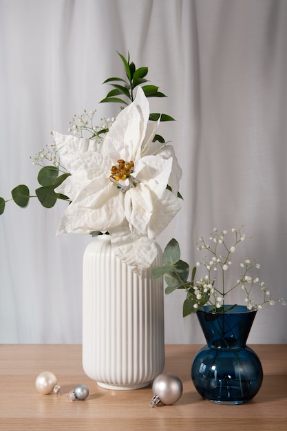 Beautiful white poinsettia composition