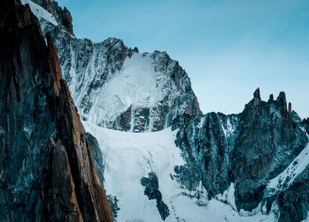 Beautiful wide shot of ruth glaciers covered in snow