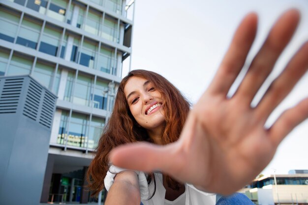 Beautiful woman in a clean urban environment