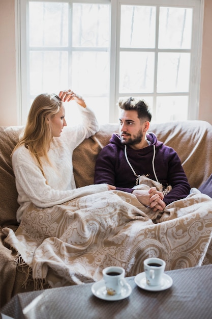 Beautiful woman and handsome man talking