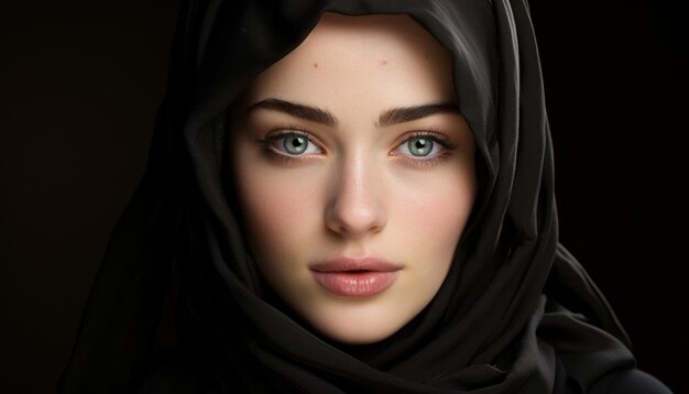 Beautiful woman in hijab looking at camera with elegance and sensuality generated by artificial intellingence