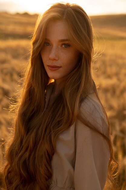 Beautiful woman posing outdoors medium shot