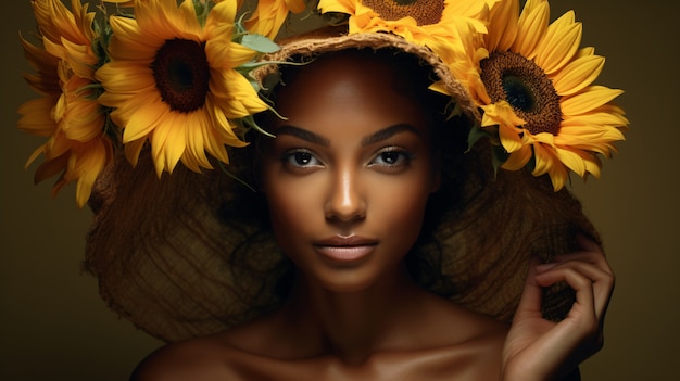 Free photo beautiful woman posing with sunflower