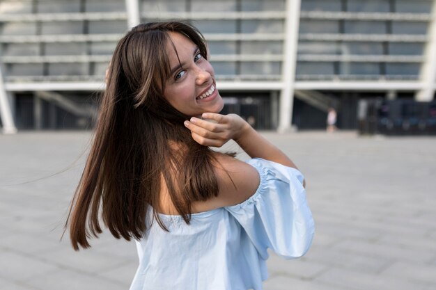 Beautiful woman smiling outside