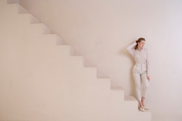 Beautiful woman wearing minimalist shirt