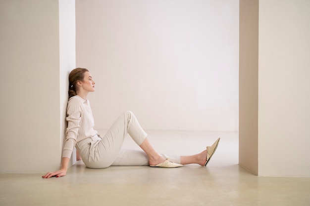 Beautiful woman wearing minimalist shirt