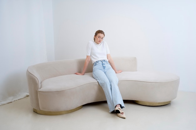 Beautiful woman wearing minimalist shirt