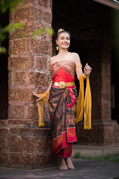 Beautiful Woman wearing typical Thai dress