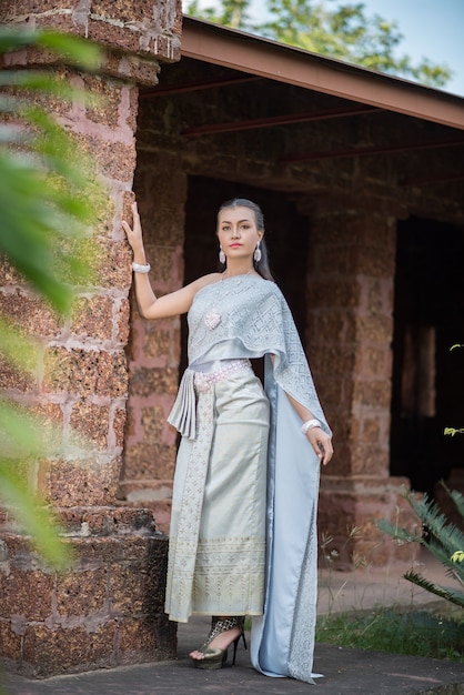 Beautiful Woman wearing typical Thai dress