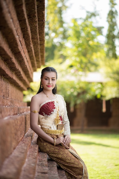 Beautiful Woman wearing typical Thai dress