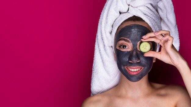 Beautiful woman with face mask on