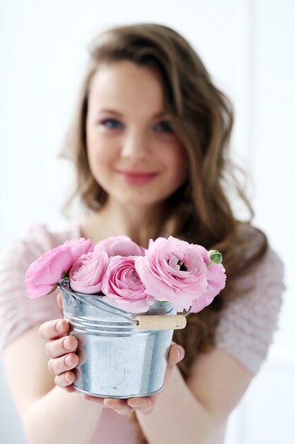 Beautiful woman with flowers