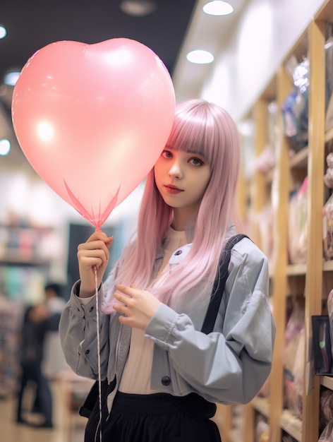 Beautiful woman with heart shaped balloon