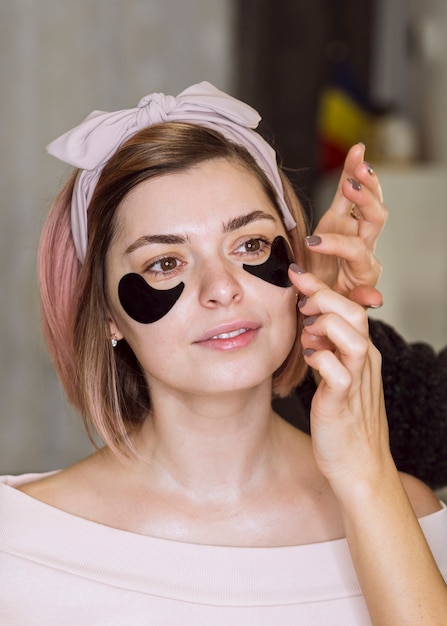 Beautiful woman with mask on face