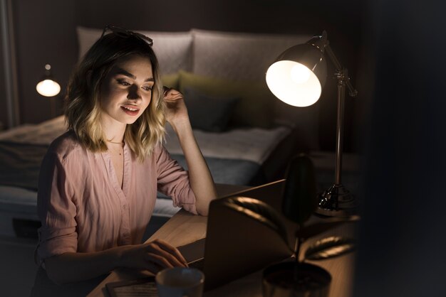 Beautiful woman working on laptop