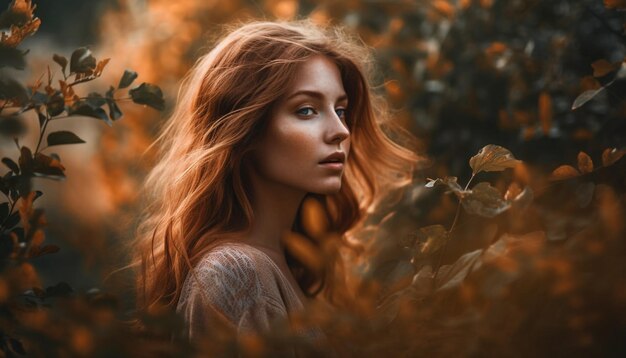 Beautiful women enjoying nature autumn elegance and beauty generated by AI