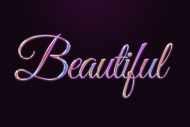 Free photo beautiful word in colorful embossed chrome style